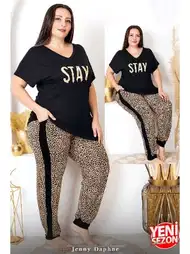 Leopar Desenli Kısa Kollu Büyük Beden Pijama Takımı Lady 10987