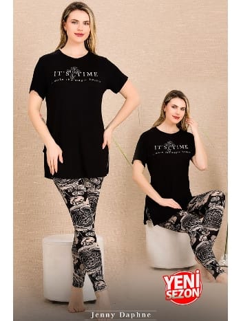 Kısa Kollu Somon Taytlı Pijama Takımı Lady 12485