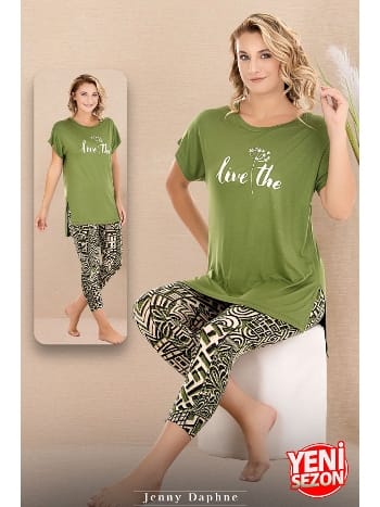 Desenli Rahat Kesim Viskon Kapri Pijama Takımı Lady 12075