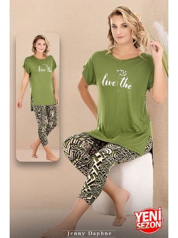 Desenli Rahat Kesim Viskon Kapri Pijama Takımı Lady 12075