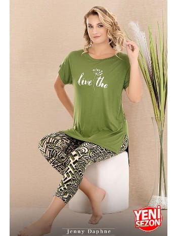Desenli Rahat Kesim Viskon Kapri Pijama Takımı Lady 12075 - 2