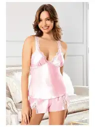 Yırtmaçlı Dantel Askılı Saten Şort Pijama Takımı Miss Laris 3118