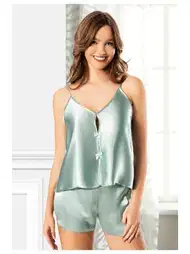 Yırtmaçlı İnce Askılı Fiyonklu Şort Pijama Takımı Miss Laris 3108