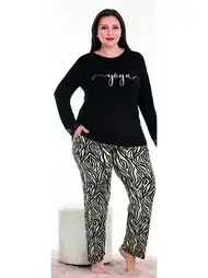 Zebra Desenli Uzun Kollu Büyük Beden Kadın Pijama Takımı Lady 11370