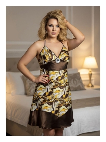 Fırfırlı Yakalı Desenli Saten Gecelik Sistina 392