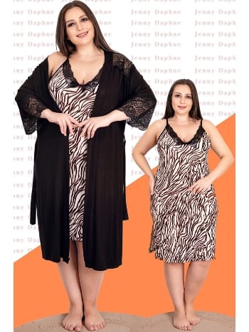 Zebra Desenli Lüks Gecelik Sabahlık Takımı Lady 19221