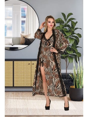 Zebra Desenli İnce Askılı Gecelik Takımı İzabel 6011