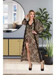 Zebra Desenli İnce Askılı Gecelik Takımı İzabel 6011