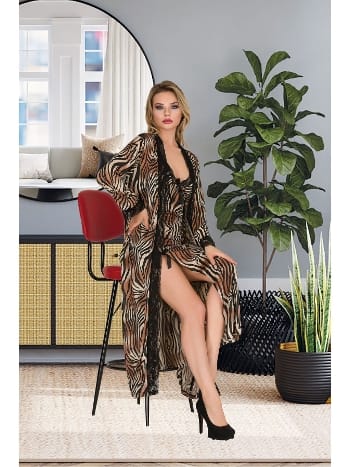 Zebra Desenli İnce Askılı Gecelik Takımı İzabel 6011 - 2