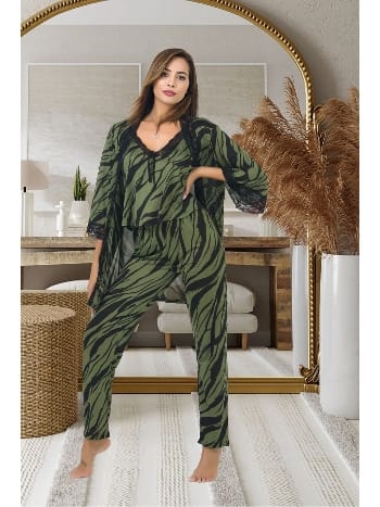 Zebra Desen Yeşil Pijama Sabahlık Takım İzabel 5011 - 2