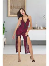 Zebra Desen Yırtmaçlı Fantazi Tulum Gecelik İzabel 504