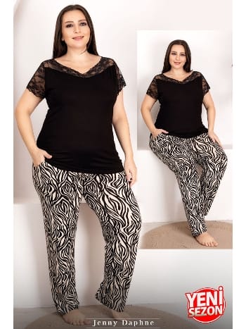 Zebra Desenli Büyük Beden Pijama Takımı Lady 10949