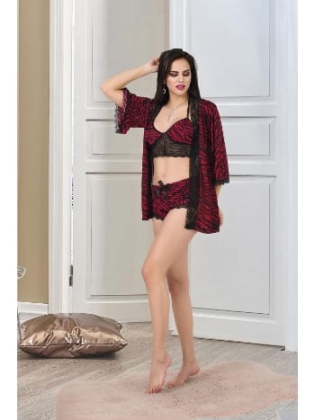 Dantel Detaylı Pembe Şortlu Fantazi Sabahlık Takım İzabel 8002