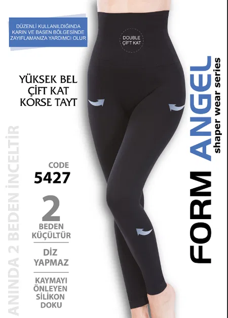 Yüksek Bel Kompresyon Korse Tayt Form Angel 5427 - Siyah