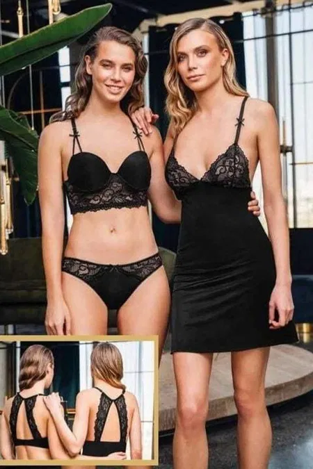 Dantel Detaylı Sırt Dekolteli Sütyen Külot Kombinezon Takımı Büşra 1313