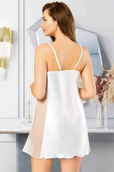 Büyük Beden Transparan Saten Gecelik Miss Laris 4023 - Ekru