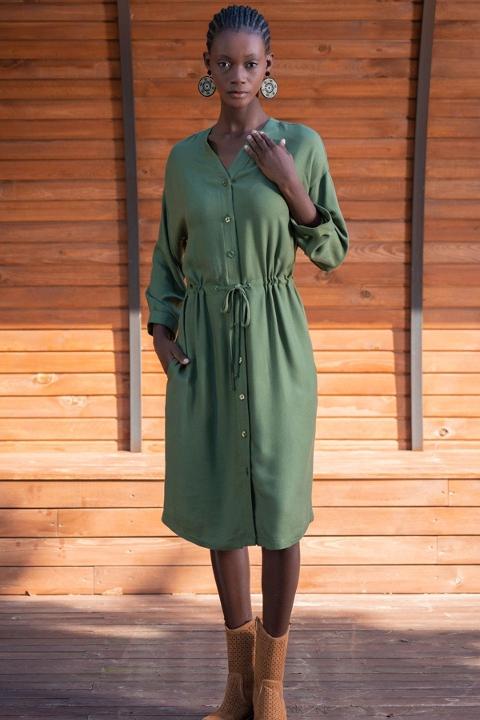 Büzgülü Bel Detayı Uzun Kollu Elbise Lila Vienetta 405100 - Yeşil