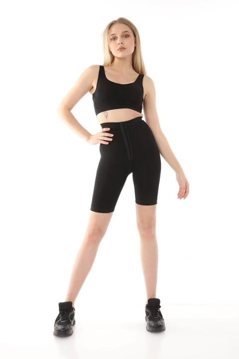 Agraflı Yüksek Bel Kompresyon Korse Tayt FormActive 1012 - Siyah