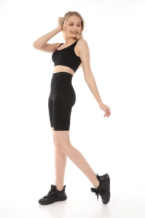 Agraflı Yüksek Bel Kompresyon Korse Tayt FormActive 1012 - Siyah