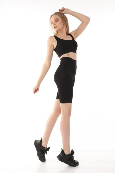 Agraflı Yüksek Bel Kompresyon Korse Tayt FormActive 1012 - Siyah