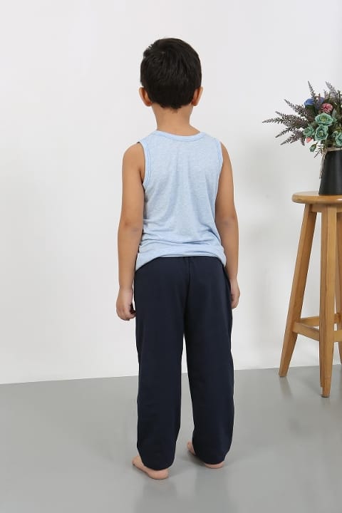 Akbeniz Sıfır Kol Erkek Çocuk Penye Pijama Takım Mavi Akbeniz 20439 - Görsel 3