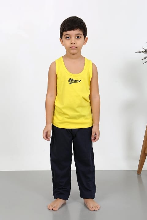 Akbeniz Erkek Çocuk Sıfır Kol Penye Pijama Takım Sarı Akbeniz 20439 - Görsel 3