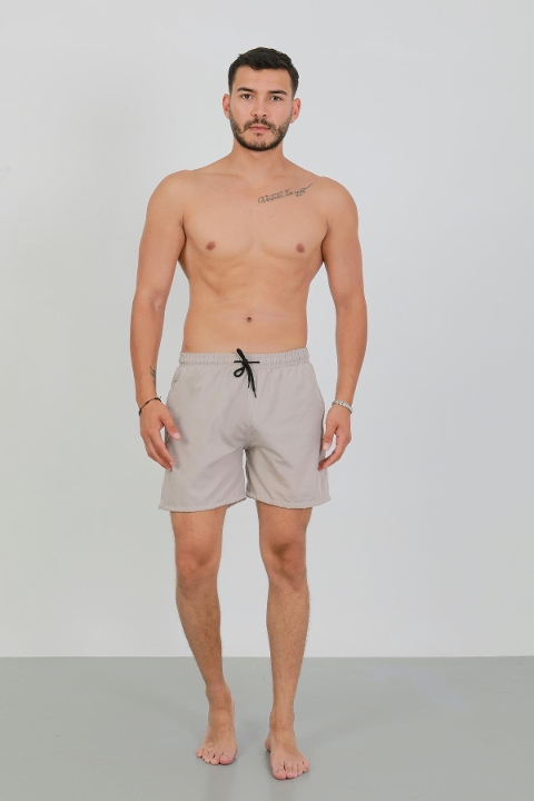 İp Bağlamalı Fermuarlı Cepli Erkek Deniz Şortu Bej Akbeniz 27565 - Bej