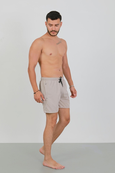 İp Bağlamalı Fermuarlı Cepli Erkek Deniz Şortu Bej Akbeniz 27565 - Bej