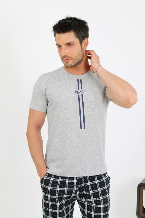 Erkek Pamuk Kısa Kol Pijama Takım Gri Akbeniz 6875