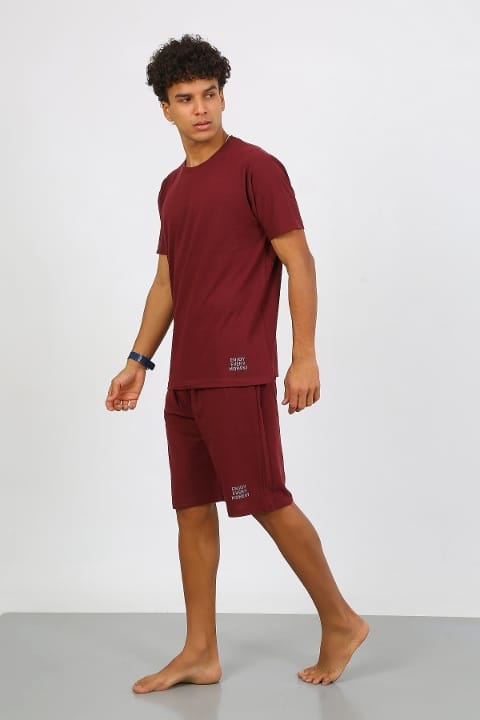 Bordo Pamuklu Alt Üst Kaprili Pijama Takım Bordo Akbeniz 6872