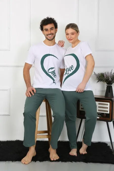 Pamuk Sevgili Kombini Erkek Pijama Takımı Beyaz Akbeniz 50127  - Beyaz