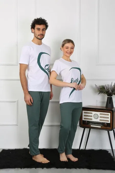 Pamuk Sevgili Kombini Erkek Pijama Takımı Beyaz Akbeniz 50127  - Beyaz