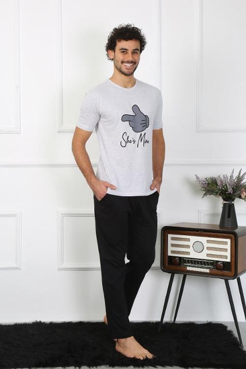 Pamuklu Sevgili Kombini Erkek Pijama Takımı Gri Akbeniz 50126  - gri erkek