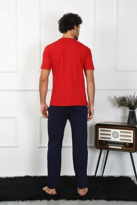 Erkek Pamuk Penye Sevgili Kombini Pijama Takımı Kırmızı Akbeniz 50128  - Kırmızı