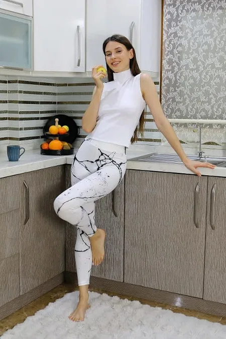 Micro Desenli Kadın Tayt Kadın Beyaz Akbeniz 5920 - Beyaz