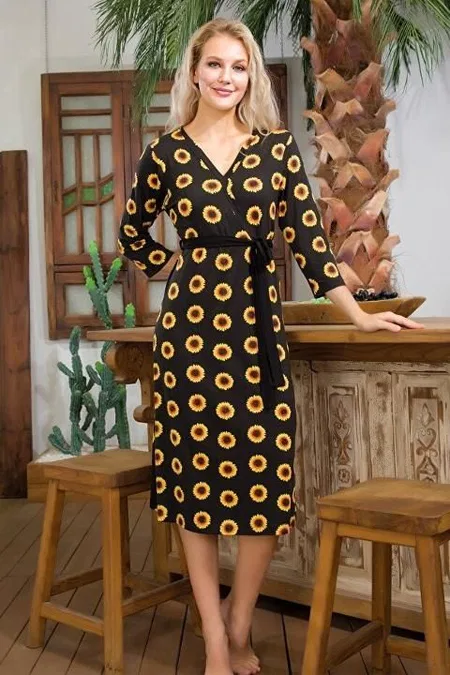 Çiçek Desenli Kuşaklı Uzun Elbise Lady 7000