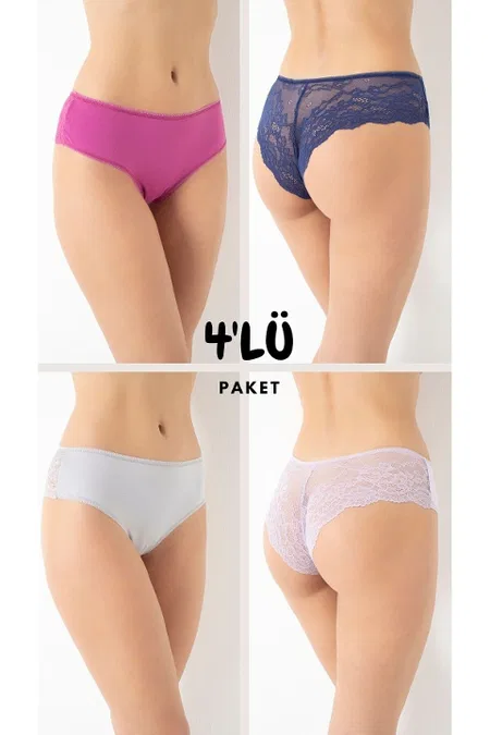 Yüksek Bel Dantelli Bikini Külot 4'lü Paket Confeo 804 - Görsel