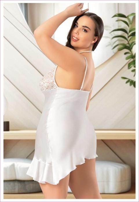 Asimetrik Fırfırlı Dantelli İnce Askılı Gecelik Miss Laris 4044 - Ekru