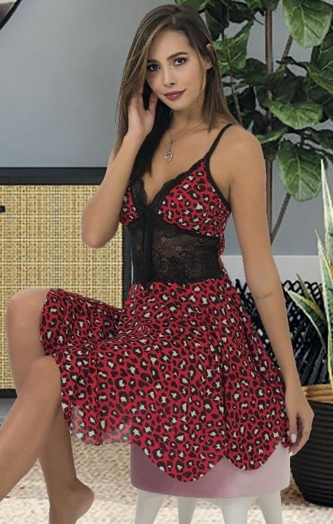 Dantelli Asimetrik Kesim Kısa Gecelik Kırmızı İzabel 3015 - 2