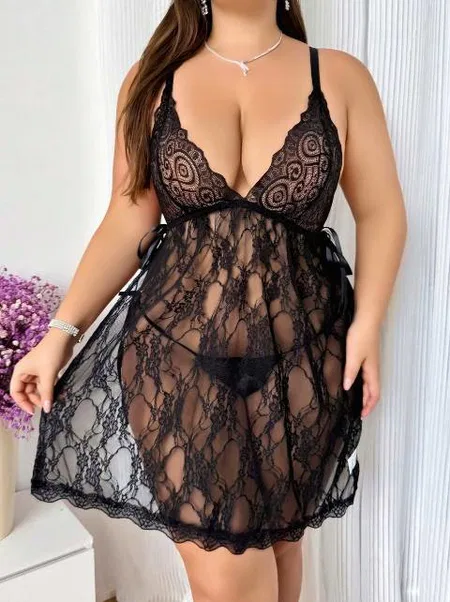 Lily Bianca Dantel Şeffaf Tek Parça Body Büyük Beden Lily Bianca 223