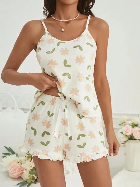 Pamuklu Askılı Kadın Pijama Şort Takım Ruselin 5047 - Ekru