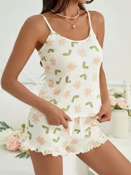 Pamuklu Askılı Kadın Pijama Şort Takım Ruselin 5047 - Ekru