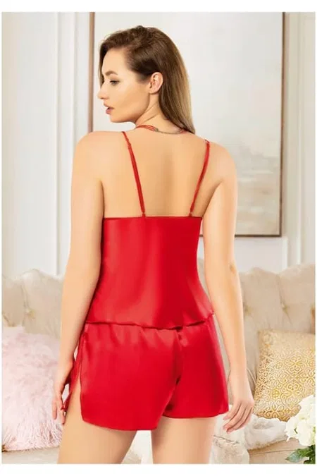 Askılı Saten Kırmızı Büyük Beden Şort Takım Miss Laris 4224 - Kırmızı