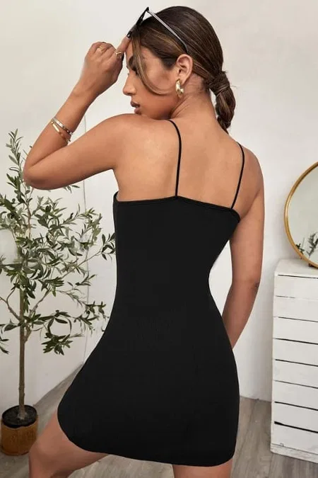 Askılı Vücudu Saran Şık Mini Elbise Merry See MS 4394 Siyah - Siyah