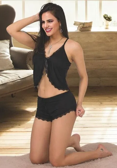 Dantel Detaylı Asklı Siyah Şort Takım İzabel 0115 - 2