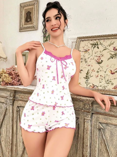 Çiçek Desenli Şortlu Gecelik Takım Kadın Ruselin 5113