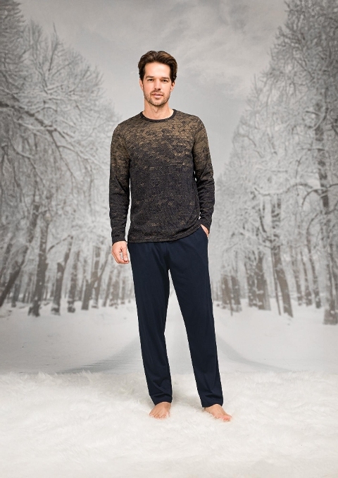 Baklava Desenli Pamuklu Uzun Kollu Erkek Pijama Takımı Doreanse 26K4604