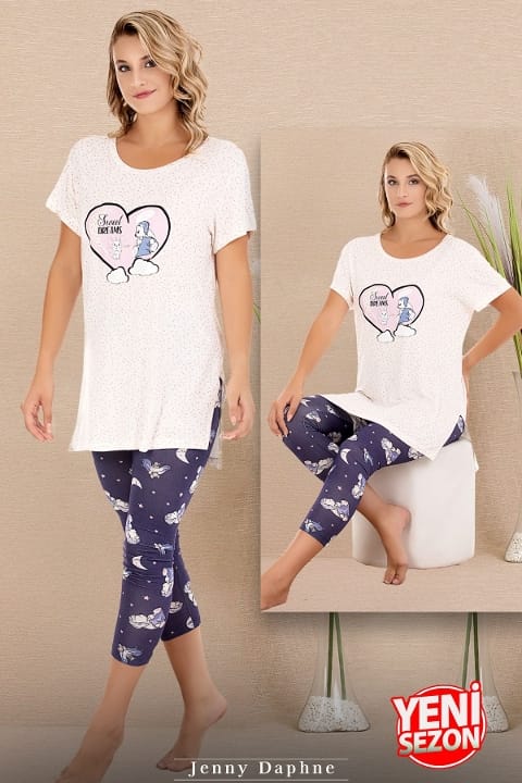 Baskılı Kısa Kollu T-Shirt Kapri Pijama Takımı Lady 12069