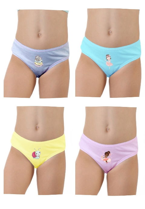 Likralı Baskılı Kız Çocuk Slip Külot 4'lü Paket Öztaş 4730