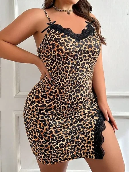 Leopar Desenli Büyük Beden Leopar Gecelik Beleng 5195 - Leopar
